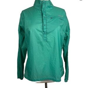 Patagonia Houdini Pullover L Women Aqua Stone Snap Nylon Ripstop Lightweight DWR